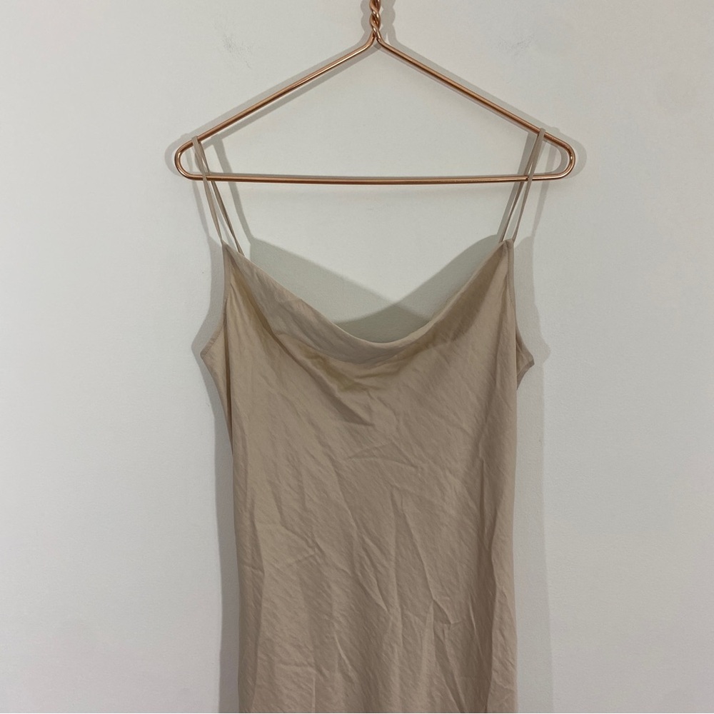 Loft NWT Small Champagne Beige Satin Silky Slip Midi Dress Draped Neck‎ - Picture 4 of 14